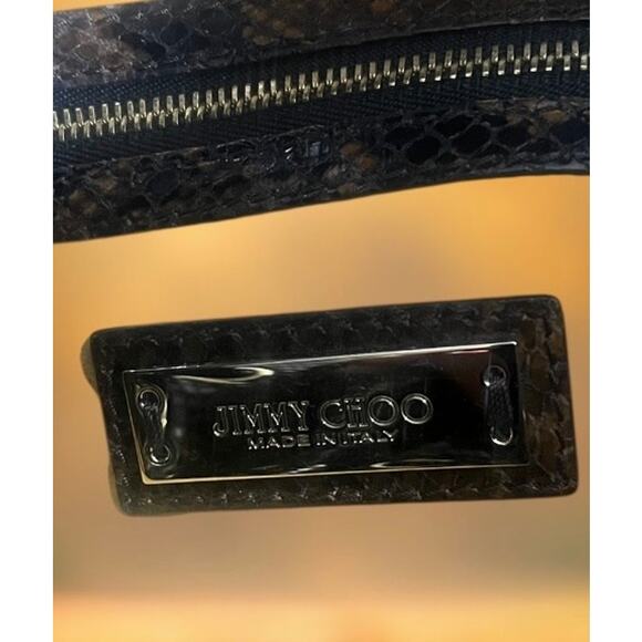 Jimmy Choo Ramona Brown Snakeskin Embossed Leather Cinched Satchel Bag - Picture 5 of 13